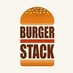 Logo z napisem BURGER STACK umieszczonym pomiędzy stylizowaną bułką z sezamem