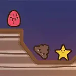 Kolorowe postacie w kształcie gwiazdek i bryłek na tle z motywem platformy i granatowego nieba