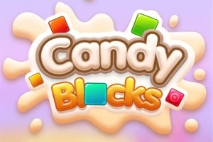 Napis Candy Blocks z kolorowymi klockami na pastelowym tle