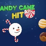 Świąteczny obrazek z bałwankiem ozdobionym laskami cukrowymi, otoczony cukierkami i bombkami na niebieskim tle