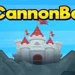 Zamek z czerwonymi dachami i flagami na tle niebieskiego nieba z napisem CannonBall