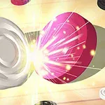 Białe i różowe pionki uderzające się nawzajem, otoczone błyskiem światła na jasnym tle