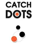 Napis CATCH DOTS nad trzema okręgami w kolorach czarnym i pomarańczowym na białym tle