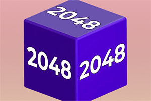 Fioletowy sześcian z numerem 2048 na różowym tle