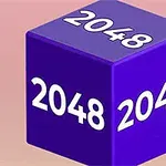 Fioletowy sześcian z numerem 2048 na różowym tle