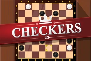 Plansza do gry w warcaby z czerwonym paskiem i napisem CHECKERS oraz koroną