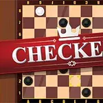 Plansza do gry w warcaby z czerwonym paskiem i napisem CHECKERS oraz koroną