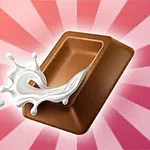 Kostka czekolady z wypływającym mlekiem na tle promieni w odcieniach różu