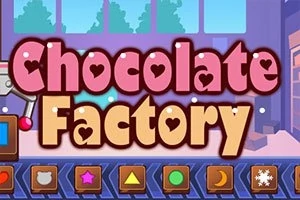 Napis Chocolate Factory na tle fabryki ze wzorami geometrycznymi u dołu
