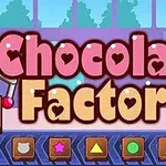 Napis Chocolate Factory na tle fabryki ze wzorami geometrycznymi u dołu