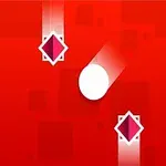 Biała kula na czerwonym tle z abstrakcyjnymi jasnoróżowymi kształtami rombów