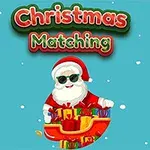 Święty Mikołaj w okularach przeciwsłonecznych trzyma sanie pełne prezentów na tle z napisem Christmas Matching