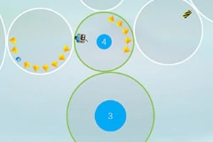 Kolorowe okręgi z cyframi w środku, otoczone trójkątnymi ikonami na jasnym tle