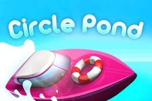 Różowa łódź z kołem ratunkowym na wodzie z niebieskim tłem i napisem Circle Pond