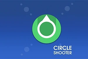 Zielone okręgi na niebieskim tle z napisem Circle Shooter
