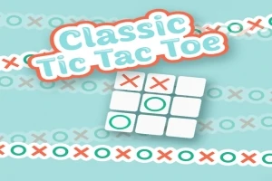 Napis Classic Tic Tac Toe z obrazkiem siatki gry w kółko i krzyżyk na tle z wzorem kółek i krzyżyków