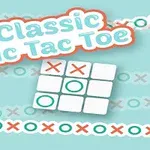 Napis Classic Tic Tac Toe z obrazkiem siatki gry w kółko i krzyżyk na tle z wzorem kółek i krzyżyków