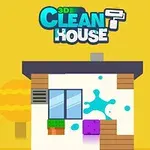 Domek z oknem i kolorowymi plamami na żółtym tle z napisem 3D Clean House u góry