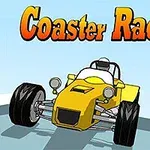 Żółty samochód wyścigowy i zielony motocykl na niebieskim tle z kolorowym tytułem u góry