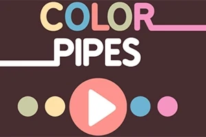 Napis COLOR PIPES na ciemnym tle z kolorowymi kropkami i symbolem odtwarzania