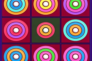 Kolorowe koncentryczne kręgi w układzie siatki na czerwonym tle