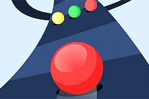 Duży czerwony przycisk na niebieskim tle z trzema mniejszymi przyciskami w kolorach żółtym, zielonym i czerwonym powyżej