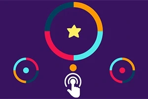 Kolorowe pierścienie i gwiazda na fioletowym tle z ikoną dotyku