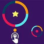 Kolorowe pierścienie i gwiazda na fioletowym tle z ikoną dotyku