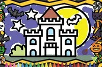 Halloweenowa gra kolorowanka zachęcająca dzieci do kolorowania w linii