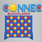 Plansza gry z żółtymi i czerwonymi krążkami oraz napisem Connect 4 Multiplayer