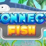 Rekin z wielkim napisem CONNECT FISH na tle kolorowego podwodnego świata z roślinami i koralowcami