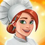 Ilustracja przedstawia uśmiechniętą młodą kobietę w stroju kucharza z białym kapeluszem na tle pomarańczowo-żółtego rozbłysku