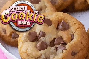 Ciastka z kawałkami czekolady na talerzu z kolorowym logo „Crazy Cookie Maker” w rogu