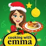 Kobieta w czapce Mikołaja trzymająca talerz z jedzeniem na tle zielonych świątecznych grafik