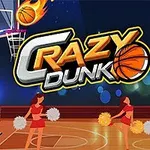 Koszykarskie boisko z animowanymi cheerleaderkami i palącą się piłką lecącą do kosza, z dużym napisem Crazy Dunk na środku