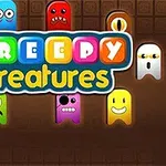 Kolorowe stworki o różnych wyrazach twarzy otaczają napis Creepy Creatures na ciemnym tle