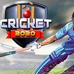 Gracz krykieta w niebieskim stroju przygotowujący się do odbicia piłki na tle stadionu z dużym logo Cricket 2020