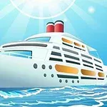 Biały statek wycieczkowy na morzu z błękitnym niebem w tle i widocznym słońcem oraz ptakiem