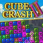 Kolorowe bloki z klejnotami i motylkami na tle krajobrazu z napisem Cube Crash II