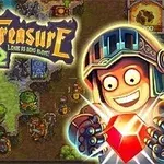 Postać rycerza trzymającego czerwoną klejnot, z mapą terenu w tle i dużym napisem stylizowanym na logo