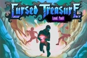 Trzech postaci w dynamicznych pozach w jaskini z nadprzyrodzonym światłem, z fantastycznym napisem u góry