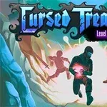 Trzech postaci w dynamicznych pozach w jaskini z nadprzyrodzonym światłem, z fantastycznym napisem u góry