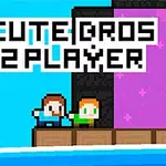 Dwóch pikselowych bohaterów na platformie z napisem CUTE BROS 2 PLAYER na kolorowym tle
