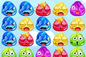 Kolorowe, animowane twarze w rzutach 5x4 na błękitnym tle chmur