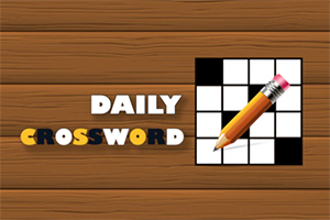 Drewniane tło z napisem Daily Crossword obok rysunku ołówka na tle krzyżówki