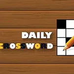 Drewniane tło z napisem Daily Crossword obok rysunku ołówka na tle krzyżówki