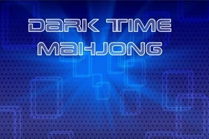 Niebieskie tło z futurystycznym napisem Dark Time Mahjong w centrum