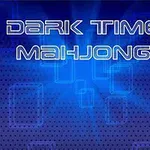 Niebieskie tło z futurystycznym napisem Dark Time Mahjong w centrum