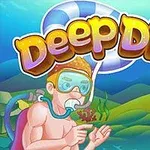 Nurek z maską i rurką w podwodnym świecie z kolorowym napisem Deep Dive