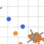 Niebieski i pomarańczowy helikopter na siatce z kolorowymi kropkami